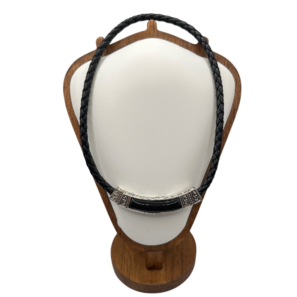 Vtg Birch Hill Magnetic Necklace Black Braided Cord Silver Tone Biker Gothic 17"